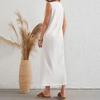 Women's Cotton Linen Tank Dress Casual Sleeveless Buttoned Crewneck Maxi Dress Summer Loose