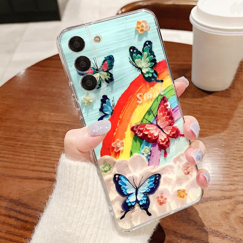 Красочный чехол-бабочка для Samsung S26 Ultra S25 FE S24 S23 S22 Plus S21 A15 A25 A35 A55 A16 A26 A36 A56 A17 A37 A57 5G Прозрачный мягкий чехол из ТПУ