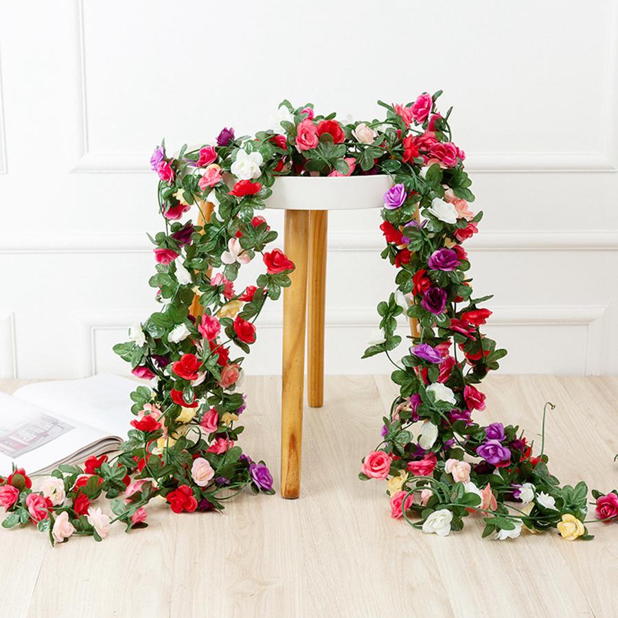 Rose Artificial Flowers Christmas Garland for Wedding Home Room Decoration Spring Autumn Garden DIY Fake Plant Vine