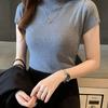 Women Summer Thin Knitted Sweater Top Half Turtleneck Short Sleeve Bottoming Shirt Knit Inside Tight Sweater Vest Tops