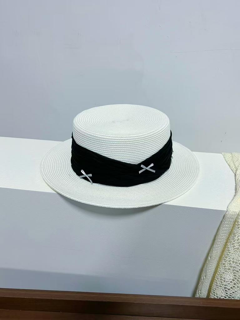 Летняя маленькая свежая шляпа из соломы с плоским верхом и бантом, женская дорожная шляпа от солнца, универсальная шляпа-цилиндр, шляпа для морского отдыха