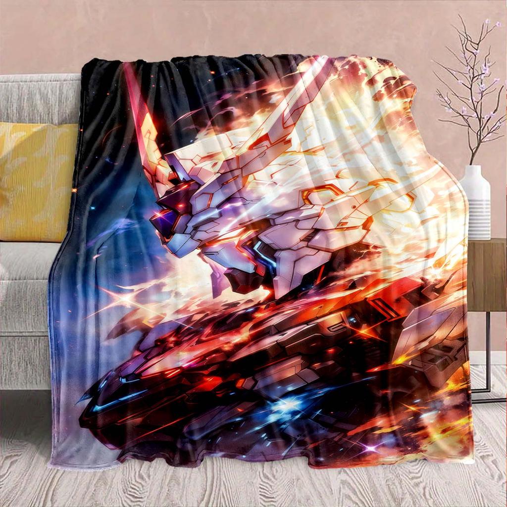 Gundam Anime Flannel Blanket - Soft Warm Perfect for Sofa, Bedding Camping Travel Office Home Decor -QJY