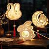 Quaint Wooden Frame Lantern DIY Chinese Ancient Style Kit, Light Up Handheld with LED String & Hanfu Photography Props Tassel, Rabbit Butterfly Lotus