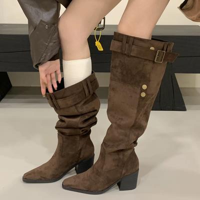 Модные зимние дизайнерские сапоги Eilyken до колена с пряжкой на ремне, женские, модные, с острым носком, на квадратном каблуке, длинные ботильоны Largas Mujer