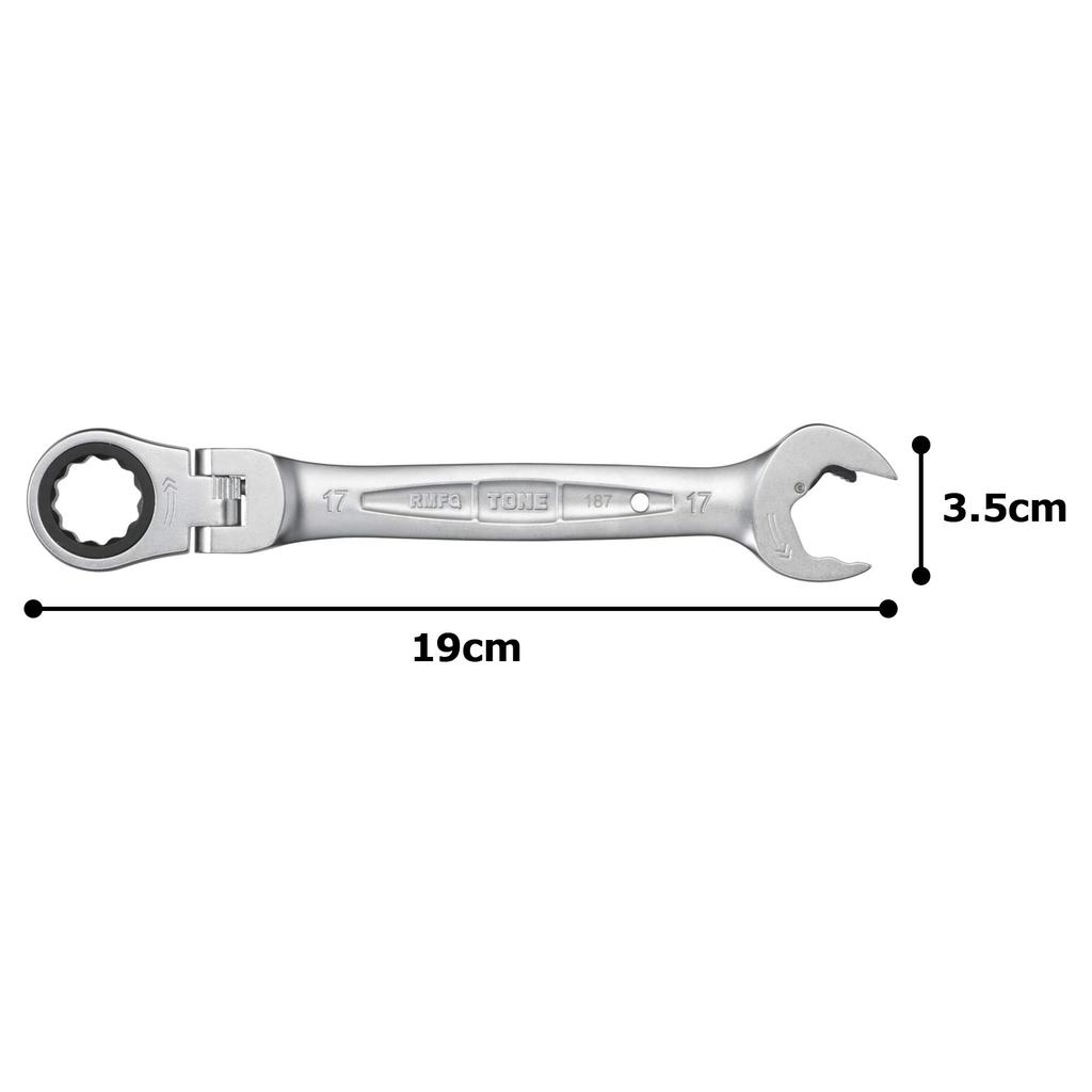 TONE Swivel Quick Ratchet Combination 17mm Jaw Opening RMFQ-17 Wrench,