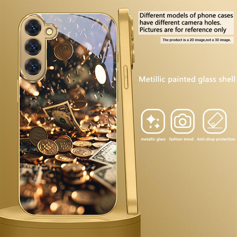 Золотой символ богатства Для Samsung Galaxy S26 S20 FE S21 Ultra S23 Plus S24 Ultra S25 S21+ S22Plus S26 S24 Золотой стеклянный чехол для телефона