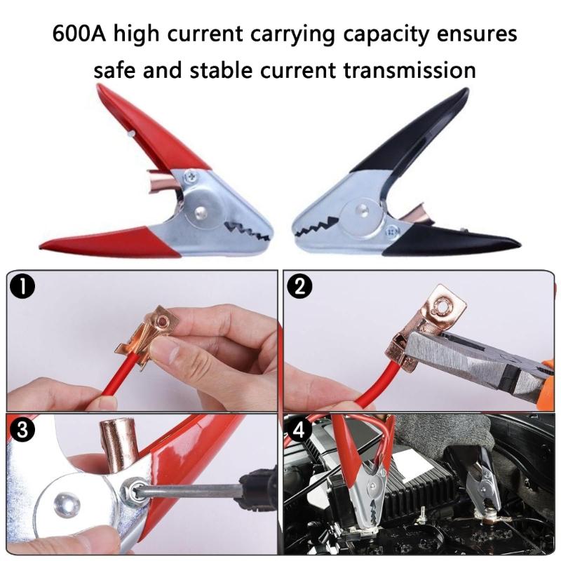 2Pieces Sturdy 600A Metal Battery Clamps Portable for Automotive Jumpers Cables and Truck Charging Daily Casual Use