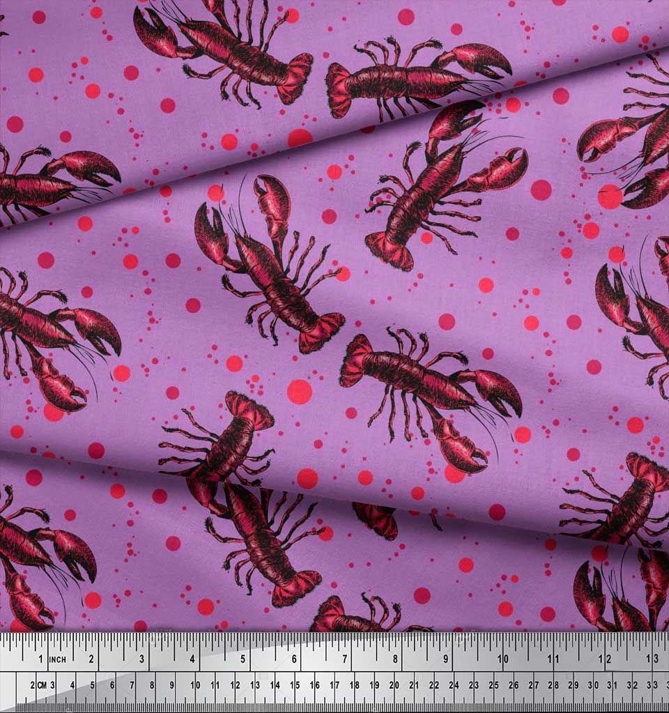 Soimoi Японская креп-сатиновая ткань в горошек и лобстер с океанским принтом, 42 дюйма по метрам