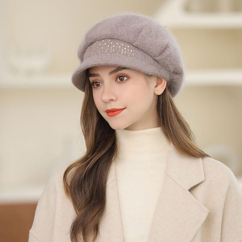Зимняя женская утолщенная теплая вязаная шерстяная шапка из кроличьего меха