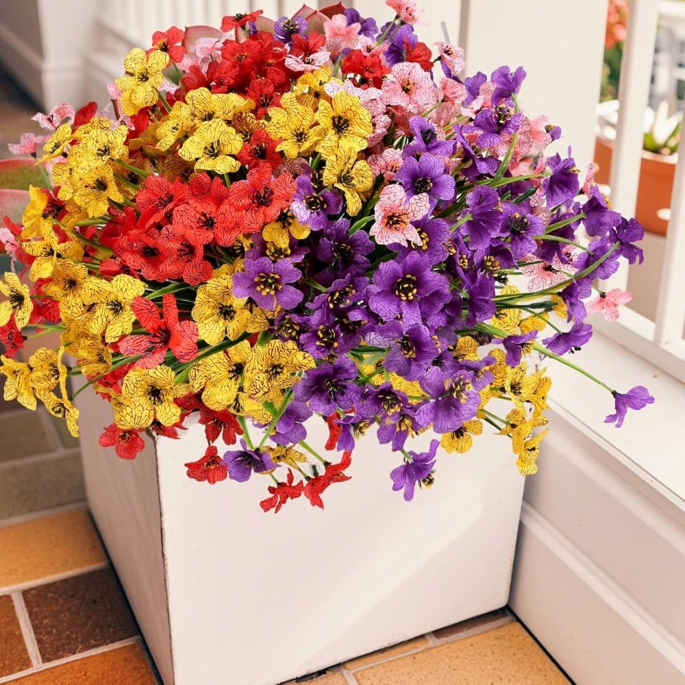 Artificial Fake Plant Flowers UV Resistant Artificial Plastic Colorful Violet Flowers for Spring and Summer Home Room Decoration