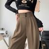 Stylish and Lazy Double-button Design Wide-leg Suit Pants Straight High Versatile Waist Long Pants