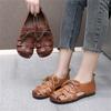 Retro Baotou Roman Sandals Women's Soft Leather Soft Sole Comfortable Hollow Breathable Casual Mom Shoes Ethnic Wind Cave Shoes