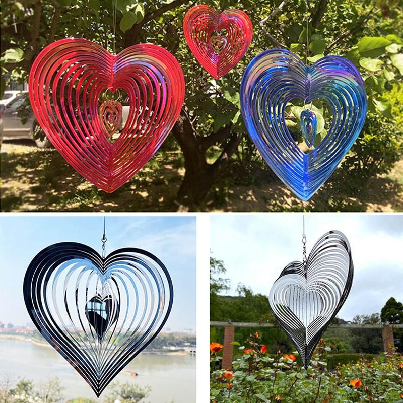 1/2pcs Beating Heart Wind Spinner ABS Wind Catcher Love Wind Chime Rotating Bird Repellent Wind Chime Hang Decoration 6 Colors