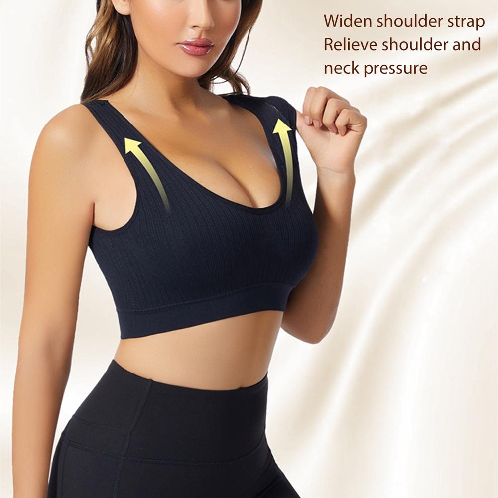 Women's Yoga Fitness Underwear High Elastic Chest Support Gathering Bra Solid U-back Anti-Expose Casual Workout Bralette
