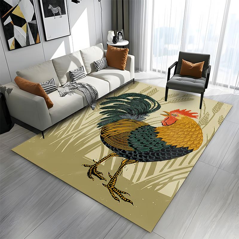 Colorful Rooster with Wheat Background Patterned carpet a non slip rug suitable for all seasons and any setting, gift