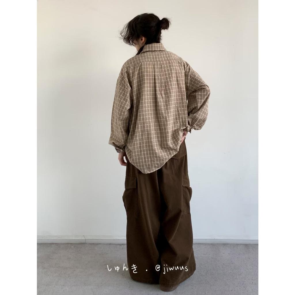 Свободная рубашка в клетку в японском стиле, мужская и женская, модная брендовая рубашка на весну и осень, универсальная рубашка для пары, повседневное пальто с длинным рукавом Pu Shuai