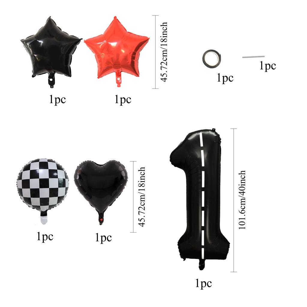 Racing Theme Track Digital Aluminum Film Balloon First Birthday Party Decoration Balloon Set Decoration