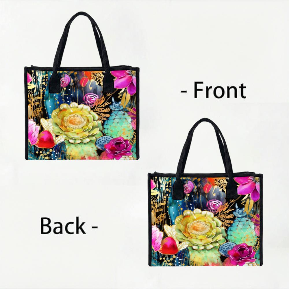 Floral Printed Tote Bag Casual Large Capacity Handbag for Shopping Daily Use