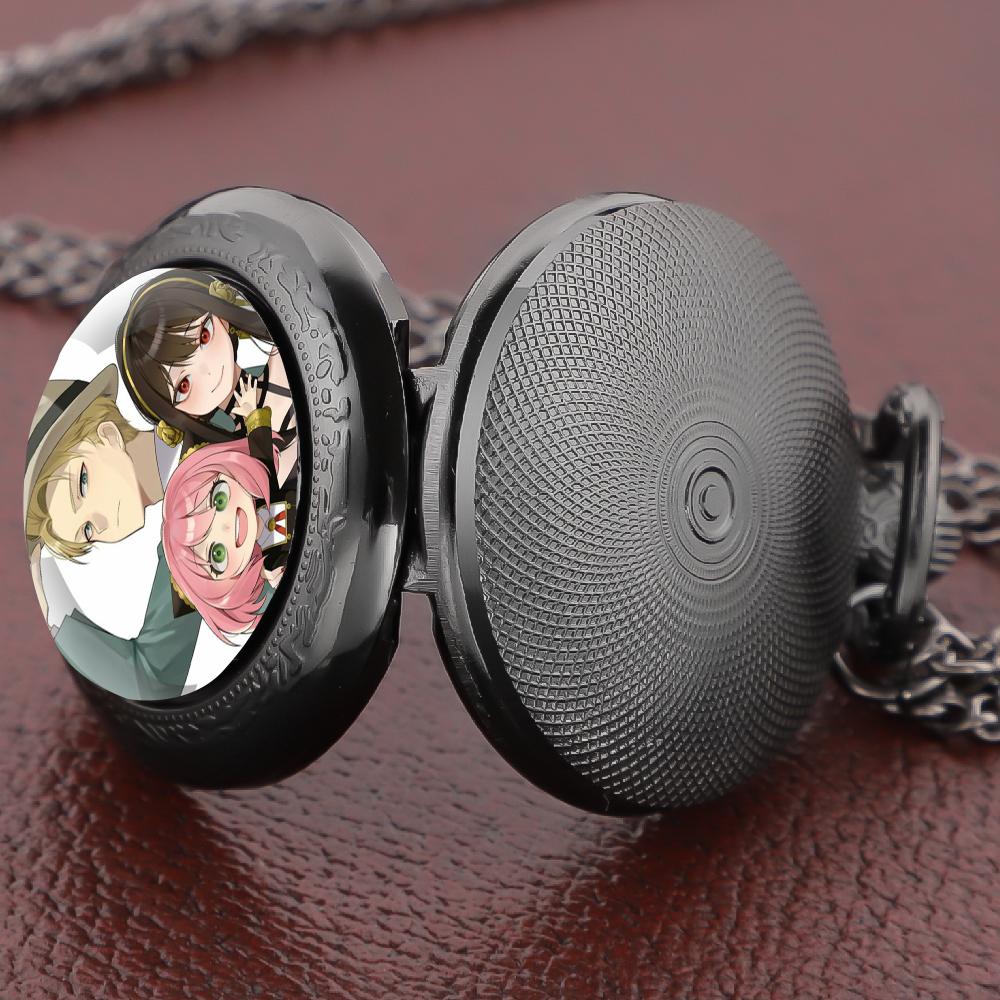 Spy X Family Anime Glass Dome Quartz Pocket Watch Arabic Dial Vintage Pendant Necklace Chain Gifts for Men Women Girls Boys