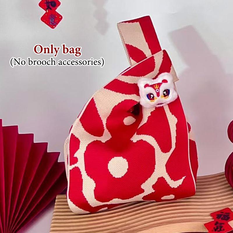 2026 Новогодний Мультяшный Талисман Пони Вязаный Подарочный Мешок Ручной Мешок для Конфет Большая Вместимость Мешок на Завязках на Запястье Милые Многоразовые Сумки для Покупок