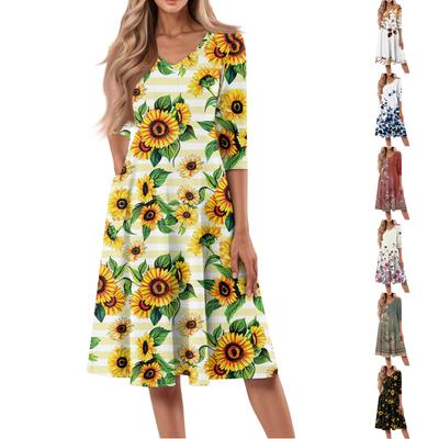 Женское повседневное модное платье миди с V-образным вырезом и рукавом три четверти