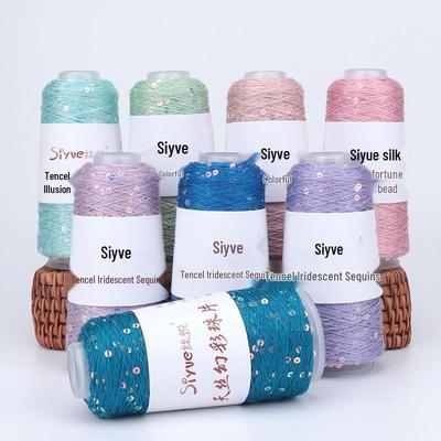 Пряжа Si Yue Tencel с радужными пайетками: Мода ручной вязки