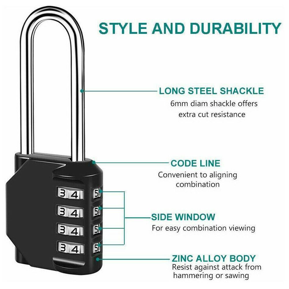 Waterproof Suitcase Long Shackle Padlock 4 Digit Number Combination Lock Coded Lock Outdoor