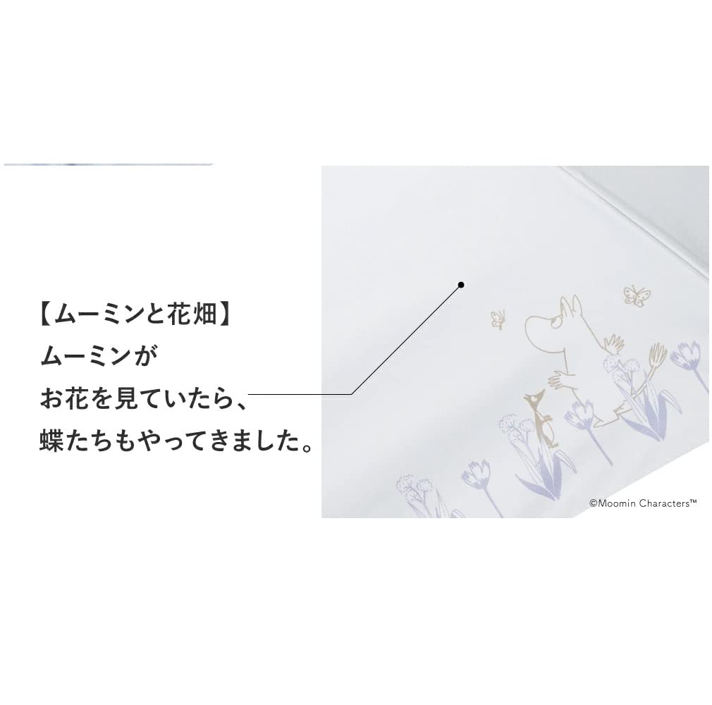 Waterfront Folding Umbrella Parasol and Rain Umbrella MOOMIN Rain and Shine Umbrella Moomin and Flower Garden Moomin and Flower Garden Light Blue 50cm