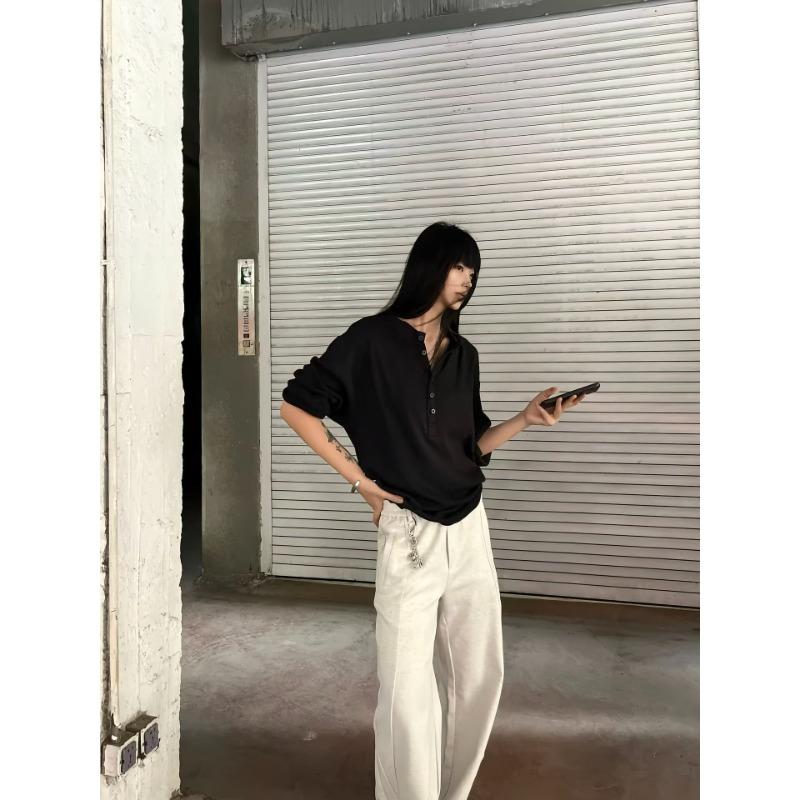 Men S Round Neck Solid Color Long Sleeve Loose Fit Casual T Shirt