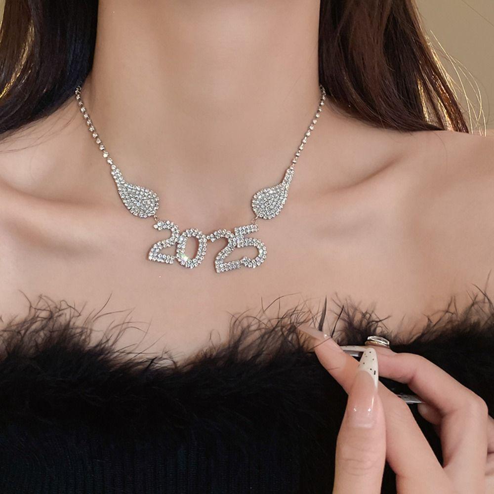 Aesthetic Happy New Year Earrings Rhinestone Crystal Party Necklace 2025 New Year Ear Stud Girls