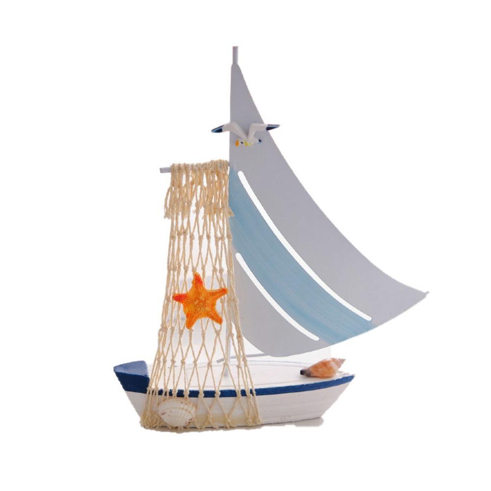 Iron Craft Sailing Model Ocean Style Woode Base Desktop Boat Ornament Mediterranean Mediterranean Sailboat Ornament Home Decor