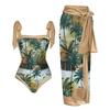 New Vintage Ethnic Print Women's One Piece Swimsuit Two Piece Sheer Skirt Conservative Push Up Padded Swimwear Beachwear