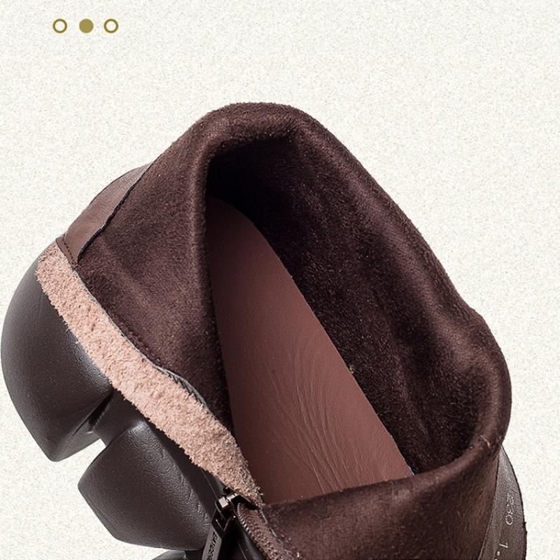 Johnature Короткие сапоги из натуральной кожи с боковыми молниями. Универсальная женская обувь в стиле ретро на толстой подошве.