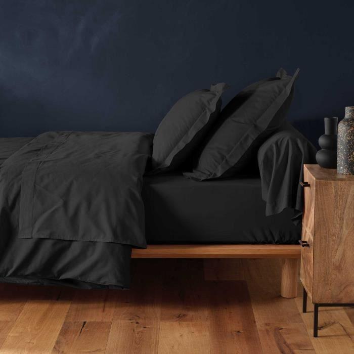 Drap housse - Couleur Emotion - Noir - 140 x 200 cm - 100% coton - Bonnet 30 cm