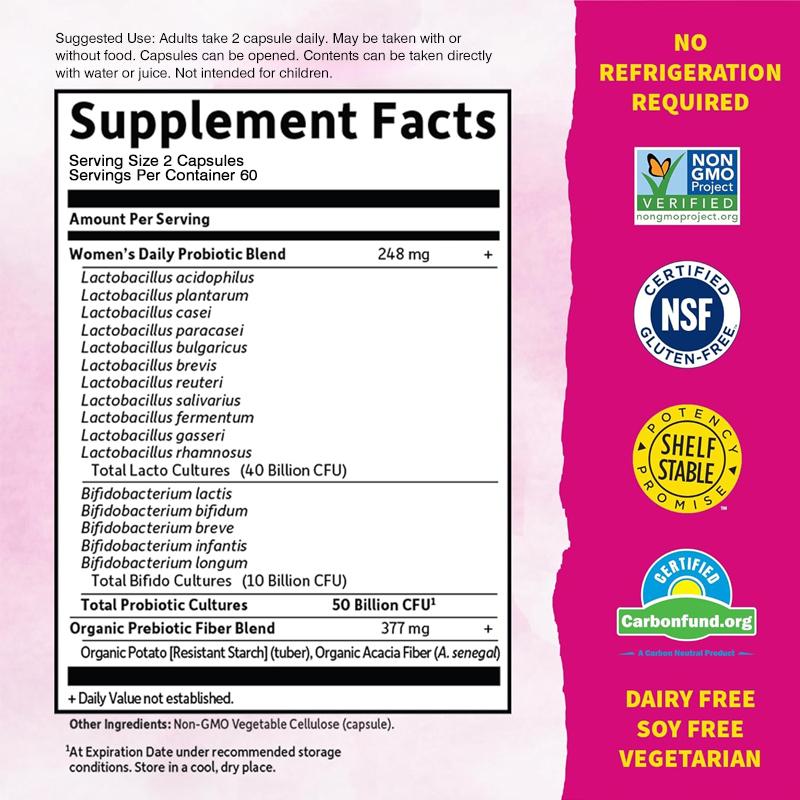 Probiotic capsules, containing 50 billion CFU, high purity, 120 capsules, suitable for both men and women.