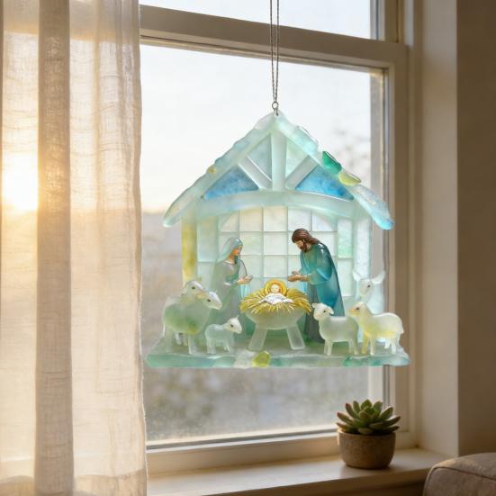 Стеклянный Рождественский Подвесной Орнамент Морское Стекло Рождество Иисуса 2D Акриловая Подвесная Декорация Рождественская Елка Праздничный Религиозный Подвес