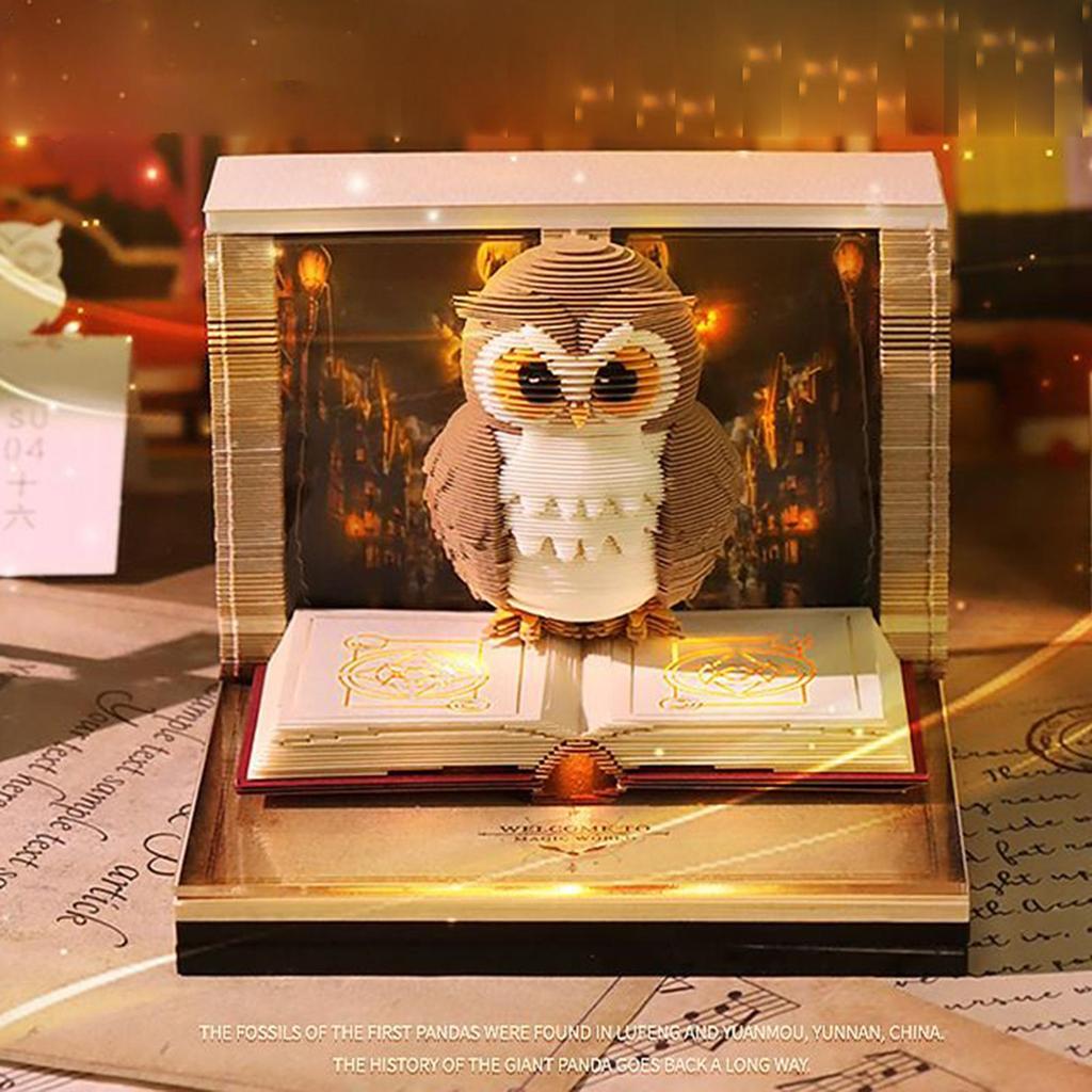 Time Piece Calendar 2026 Desk Calendar With Light 3D art Owl Calendar Paper Carving Art Memo Pad Notepad Gift for Christmas gift