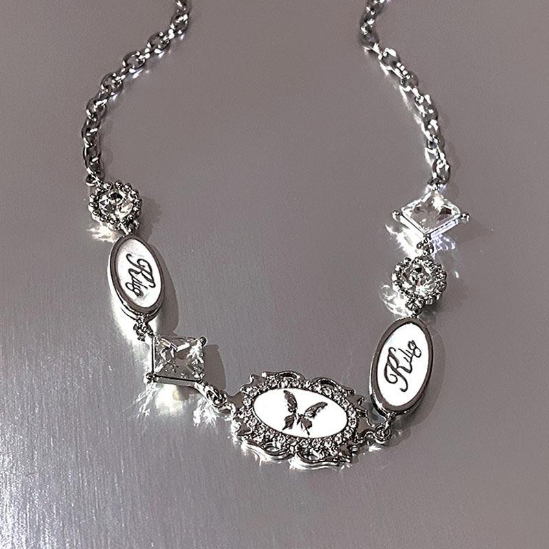 Готический панк-шарм милые подвески колье цепи женские серебряные бабочки письмо ожерелье ретро ожерелье