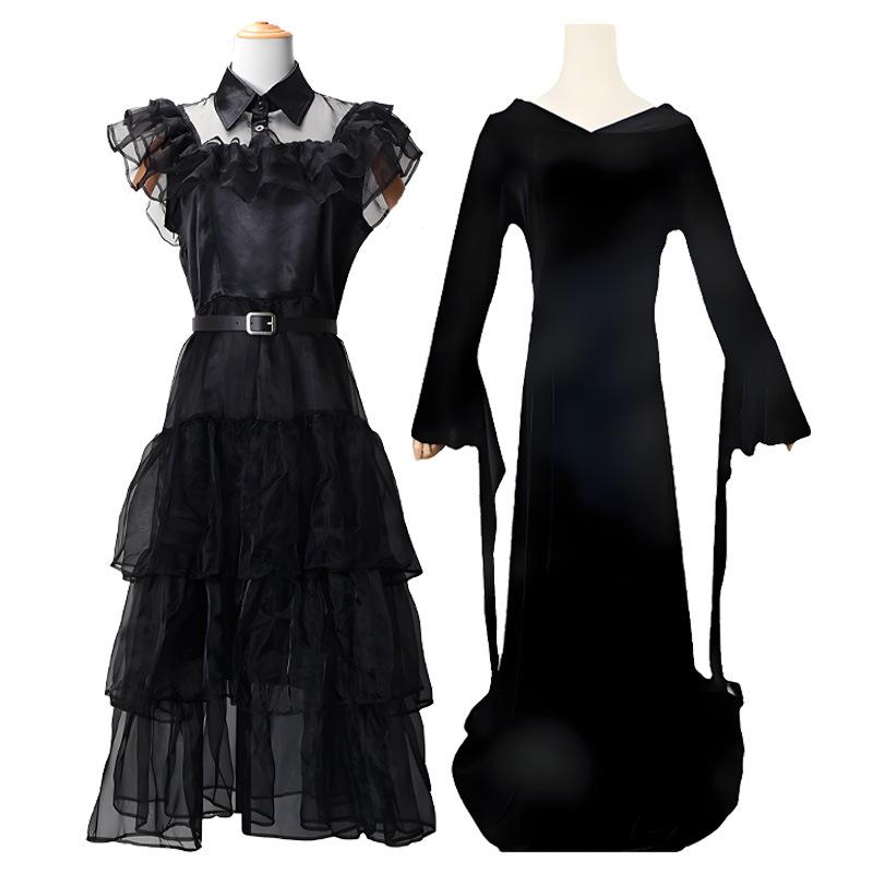 Adams Family Cosplay Costume Wednesday School Dress Mother Father Outfit Gothic Halloween Party Outfit