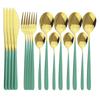 16Pcs Green Gold Dinnerware Set 304 Stainless Steel Cutlery Set Knives Forks Spoons Dinner Set Kitchen Tableware Silverware Set