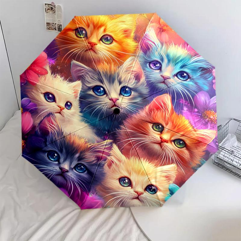 1 шт. Автоматический складной зонт - Узор лисы, кошки, петуха, Портативный и складной дизайн с 8 спицами, Рождественские подарки на день рождения