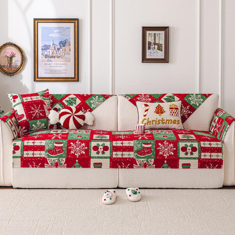 Christmas Sofa Seat Cover Non-Slip Chenille Sofa Pad Towel New Year Xmas Decorative Couch Slipcovers Home Party Decor