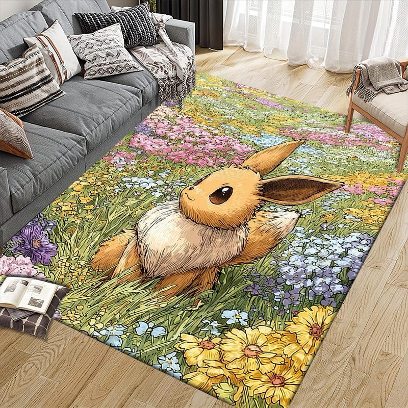 Eevee Flannel Pattern Square Carpet,Area Rug,Carpet Rug for Living Room Bedroom Sofa Playroom Decor,Non-slip Floor Mat