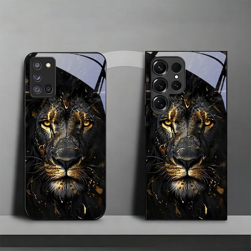 Чехол-книжка со львом (золотой/черный) для Samsung A32 A33 A34 A35 A36 A37 A51 A52 A52s A53 A54 A55 A56 A57 A71 A72 A73, стеклянная крышка