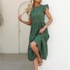Polka Dot Print Summer Women Long Dress Round Neck Ruffled Sleeveless