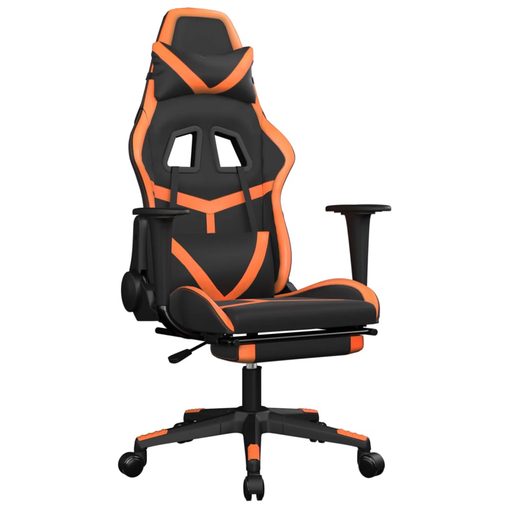 Gaming Chair with Massage Function and Footrest Black & Orange Faux Leather