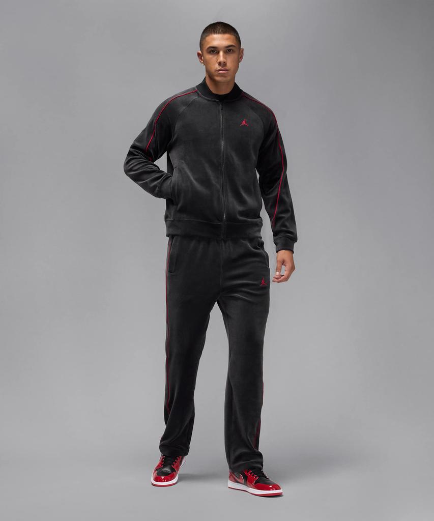 Nike Jordan Brooklyn Velour Track Jacket M - Black:Gym Red / Hv1870-010