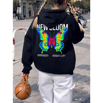 Стиль Y2K New Bloom Butterfly Graphic Женская Простая Флисовая Толстовка с капюшоном Осенняя уличная Толстовка с круглым вырезом Модная Одежда больших размеров