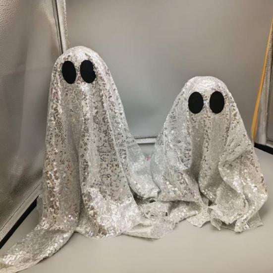 Yousheng Sequin Fabric Ghost Tabletop Decor Halloween Shiny Ghost Figurine for Halloween Bedroom Desktop Home Decor