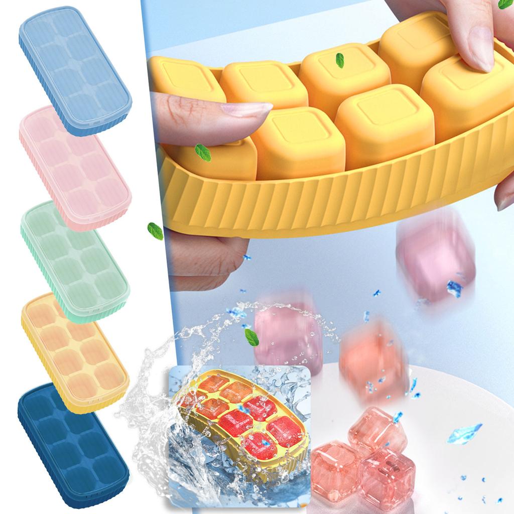 Ice Cubes Trays, 8 Cavity Silicone Square Ice Maker, Easy-Release Silicone Ice Ball Maker With Spill-Resistant Removable Lid, For Cocktail, Beer